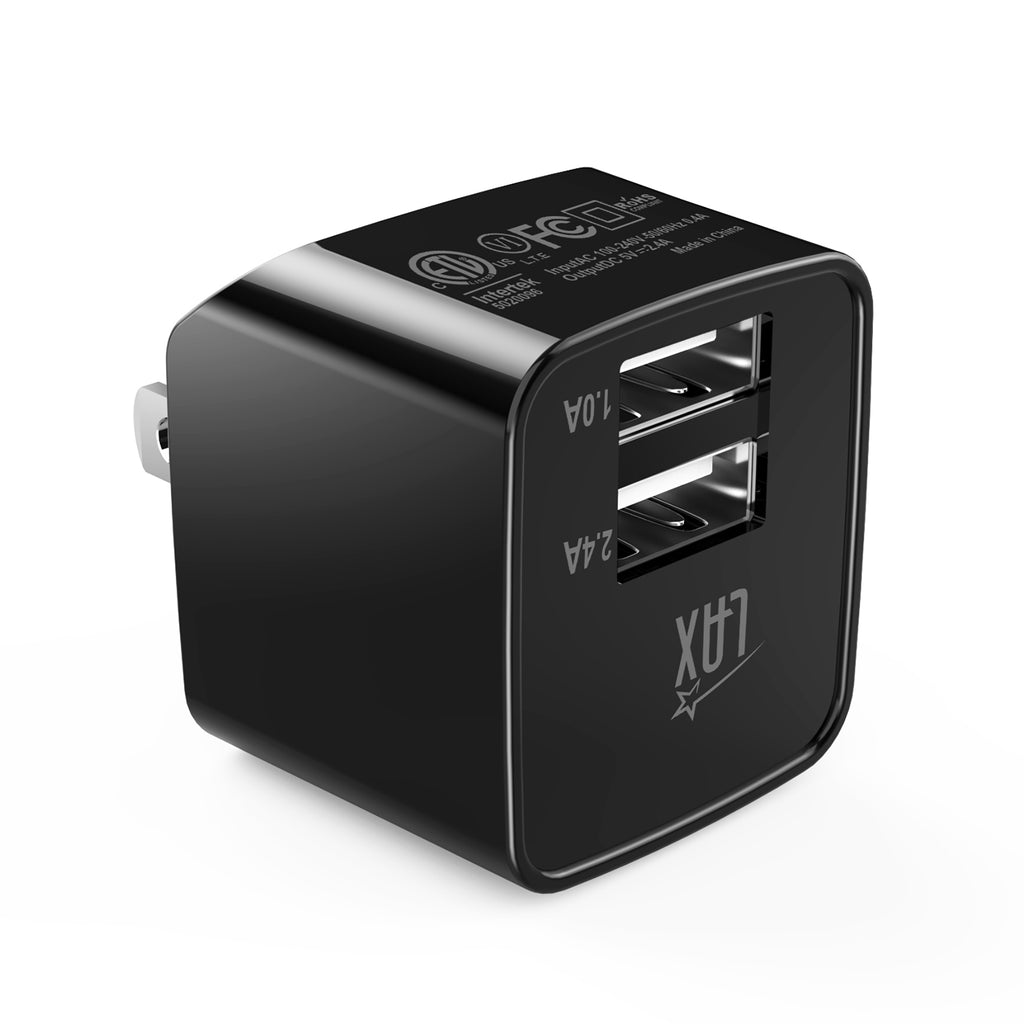 LAX 2 Port USB Wall Charger 2.4A with Apple MFi Certified Iphone Cable (6ft)