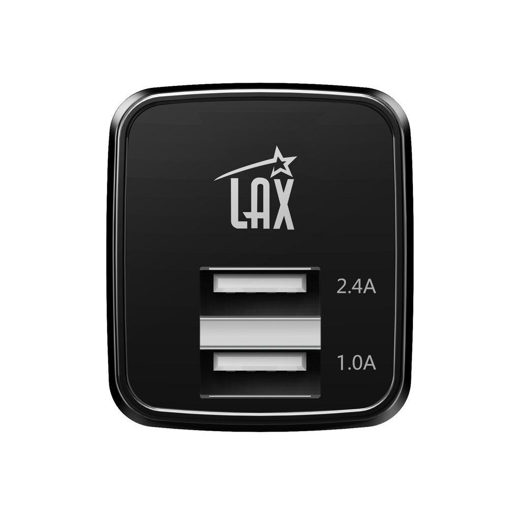 LAX 2 Port USB Wall Charger 2.4A with Apple MFi Certified Iphone Cable (6ft)