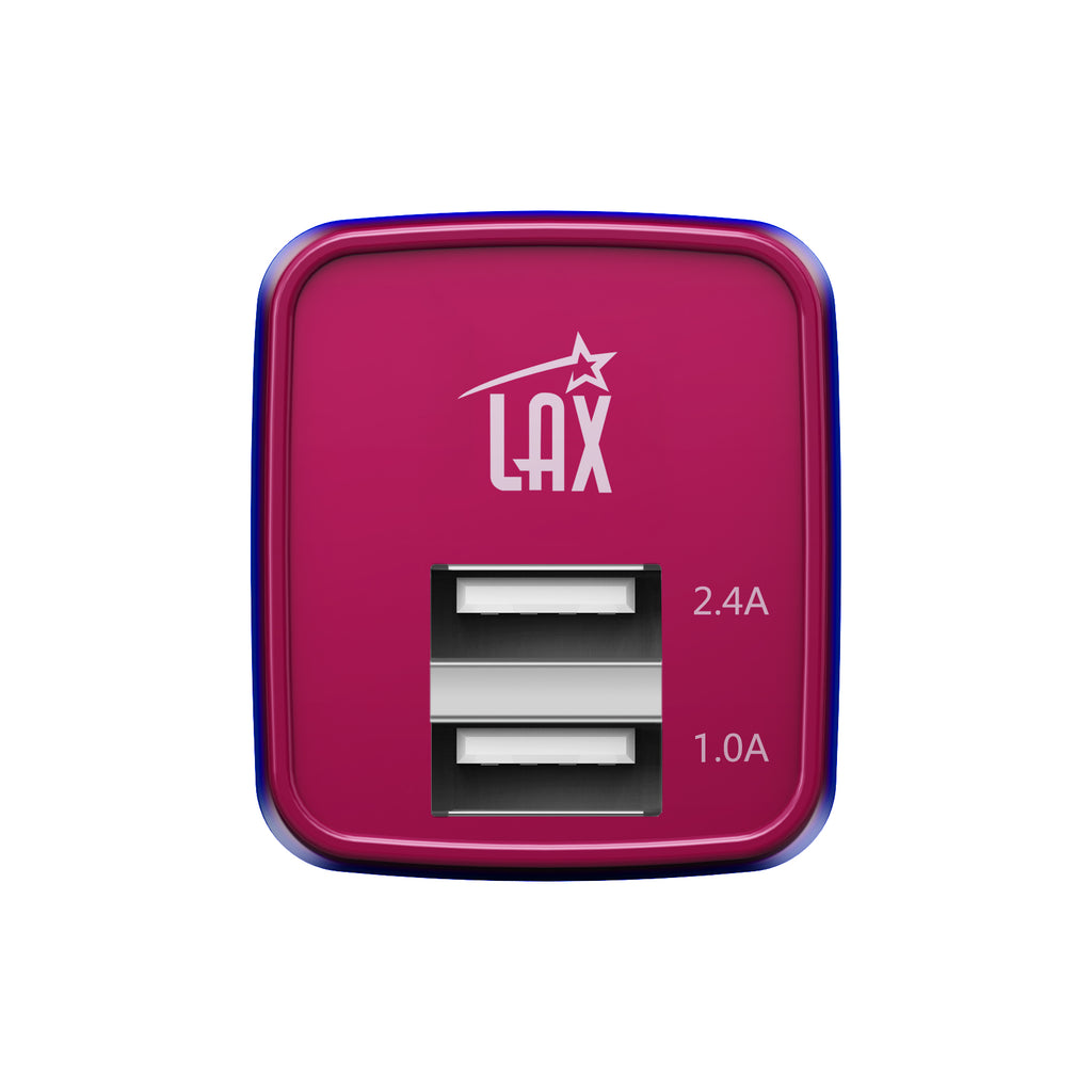 LAX 2 Port USB Wall Charger 2.4A with Apple MFi Certified Iphone Cable (6ft)