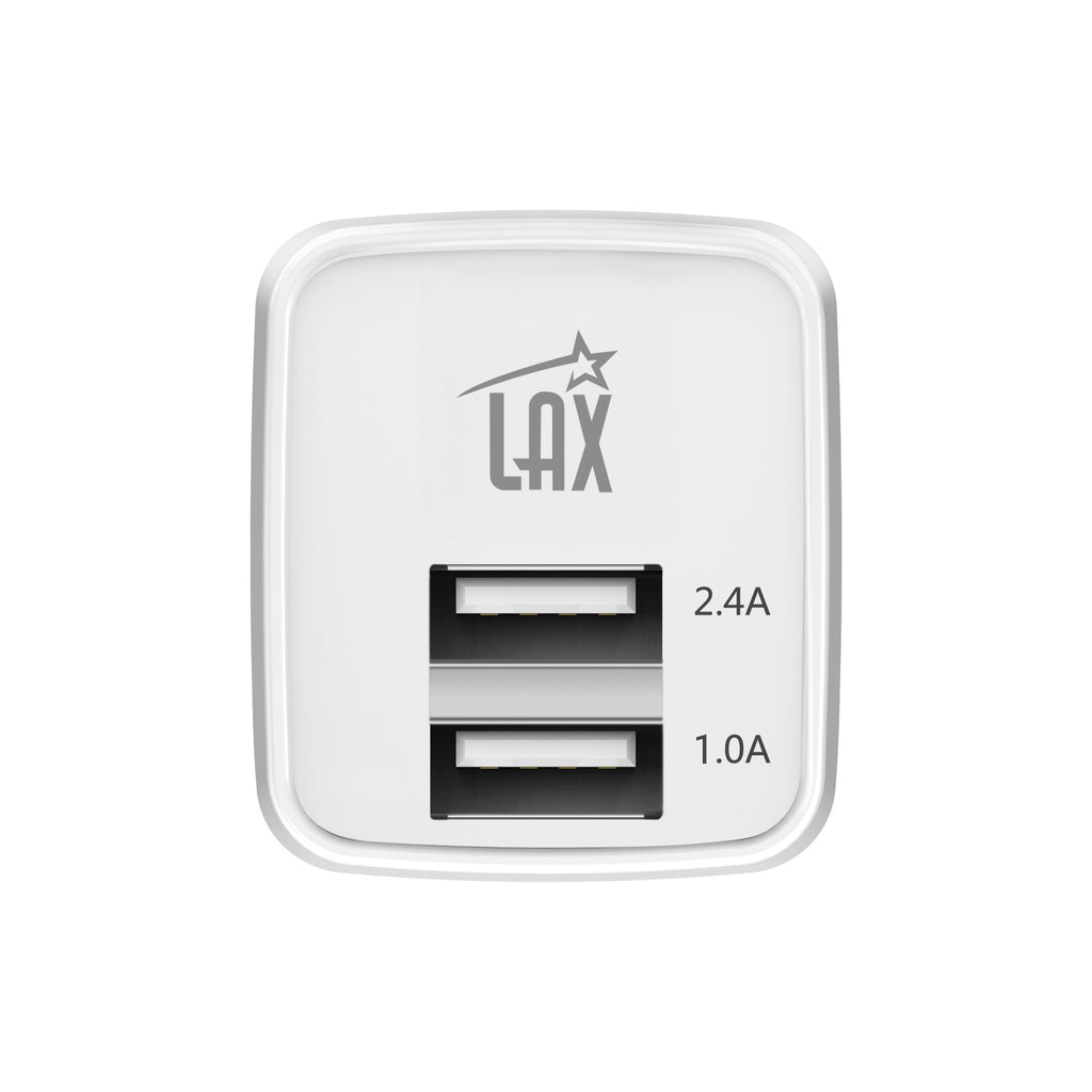 LAX 2 Port USB Wall Charger 2.4A with Apple MFi Certified Iphone Cable (6ft)