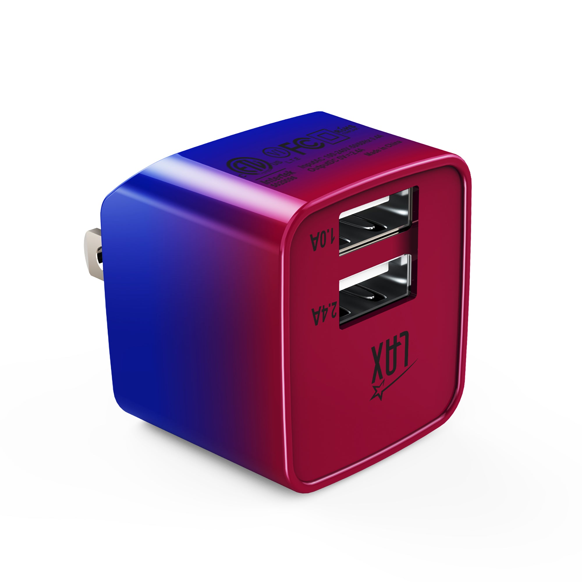 LAX 2 Port USB Wall Charger 2.4A with Apple MFi Certified Iphone Cable (6ft)