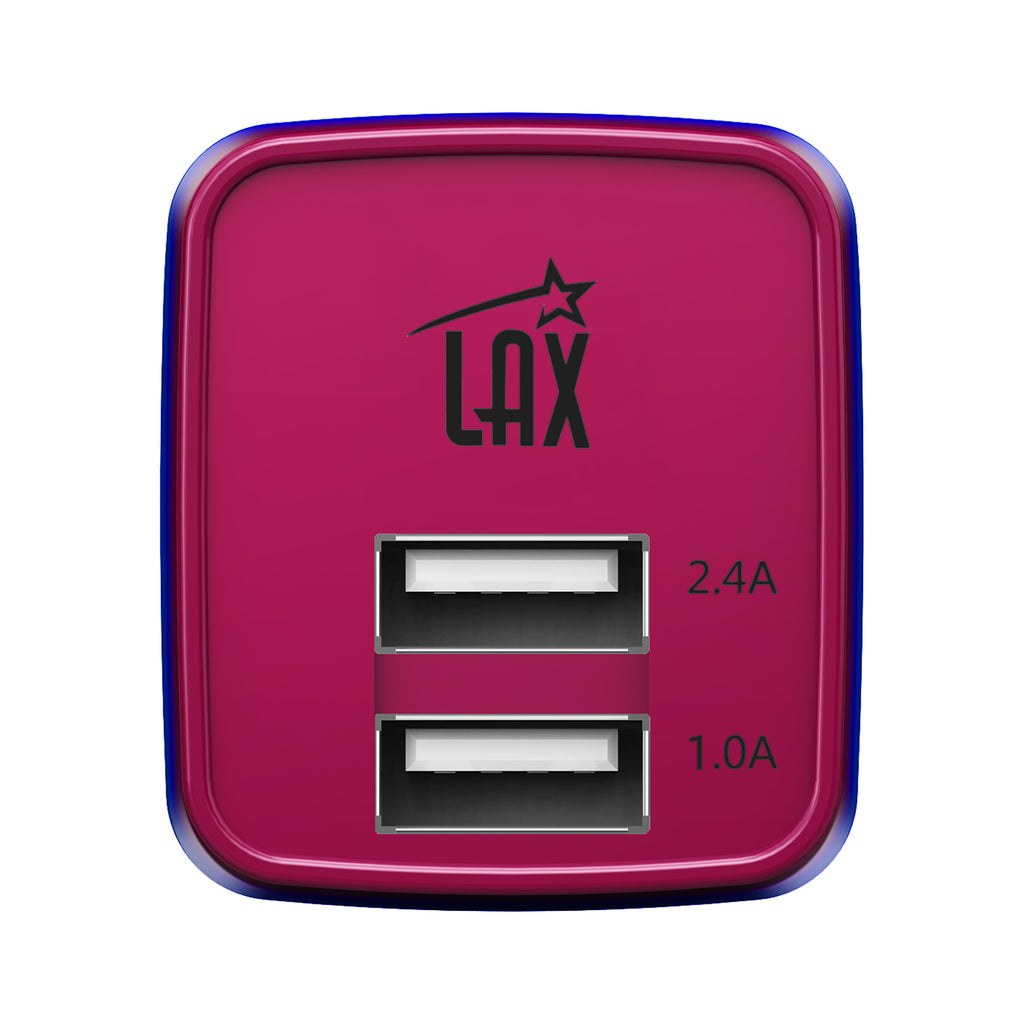 LAX 2 Port USB Wall Charger 2.4A with Apple MFi Certified Iphone Cable (6ft)