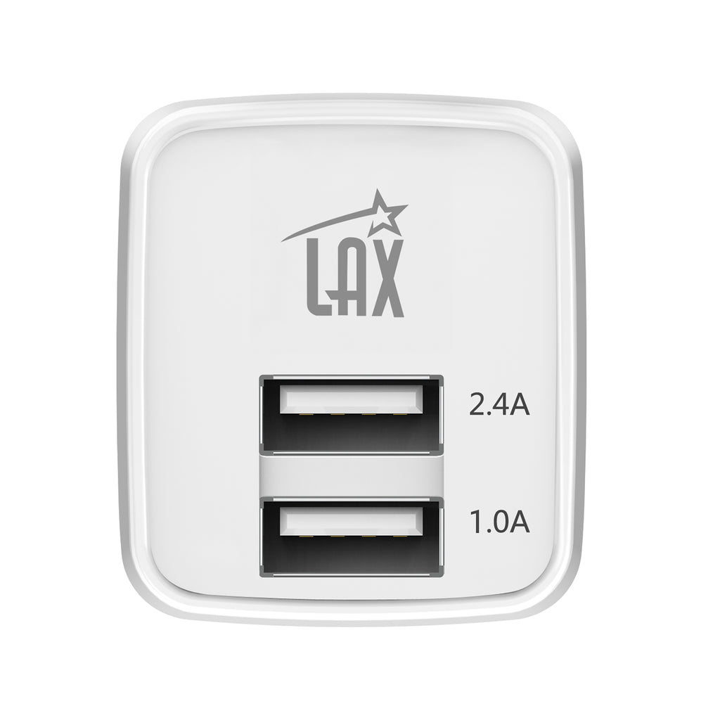 LAX 2 Port USB Wall Charger 2.4A with Apple MFi Certified Iphone Cable (6ft)