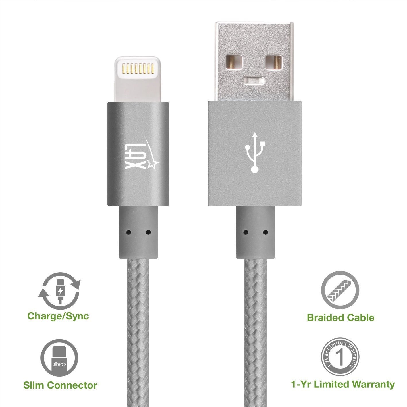[2 Pack] iPhone charger, LAX Gadgets Iphone to USB Braided Cable (4ft) for iPhone 6s 6 Plus 5s 5c 5, iPad Pro Air 2, mini [Apple MFi Certified] (Gray)