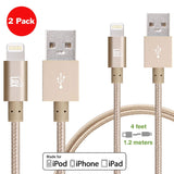 [2 Pack] iPhone charger, LAX Gadgets Lightning to USB Braided Cable (4ft) for iPhone 6s 6 Plus 5s 5c 5, iPad Pro Air 2, mini [Apple MFi Certified] (Gray)