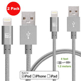 [2 Pack] iPhone charger, LAX Gadgets Lightning to USB Braided Cable (4ft) for iPhone 6s 6 Plus 5s 5c 5, iPad Pro Air 2, mini [Apple MFi Certified] (Gray)