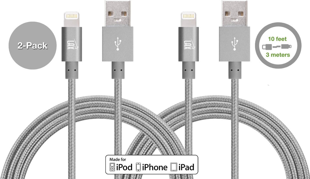 [2 Pack] LAX 10ft Long Apple MFi Certified iPhone Charger - Durable Braided Iphone Cord for iPhone 6s / 6s Plus / 6 / 6 Plus / 5s / 5c / 5 / iPad Air 2 / Air / Mini 4 / 3 / 2 / Pro / (Gold)