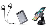 Bundle: Water Resistant Sports Earphones with Dashboard Car Mount Phone Holder and 12000mAh Power Bank