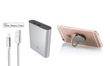 Bundle: Dual USB 12,000mAh Power Bank with Apple Certified Lightning Cable 4ft and Phone Holder Grip Ring