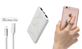 Bundle: Marble Power Bank 8000mAh with USB Type C Port and Apple Certified Lightning Cable and Phone Holder Ring