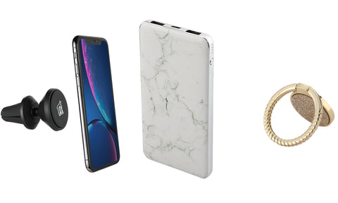 Elegant Marble 8000 mAh Power Bank with Sparkling Ring Phone Stand and Magnetic Car Mount