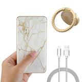 Travel Bundle Marble 8000mAh Powerbank with Marble Phone Ring and 3feet Charging Cable for iPhone