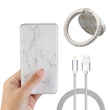 Travel Bundle Marble 8000mAh Powerbank with Marble Phone Ring and 3feet Charging Cable for iPhone