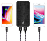 LAX Stylish Fabric 10000mAh Dual USB Portable Power Bank Battery with Dual Inputs Lightning and Micro