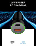 LAX Car Charger USBPD 20W with 1 USB-C and 1 USB-A - Black