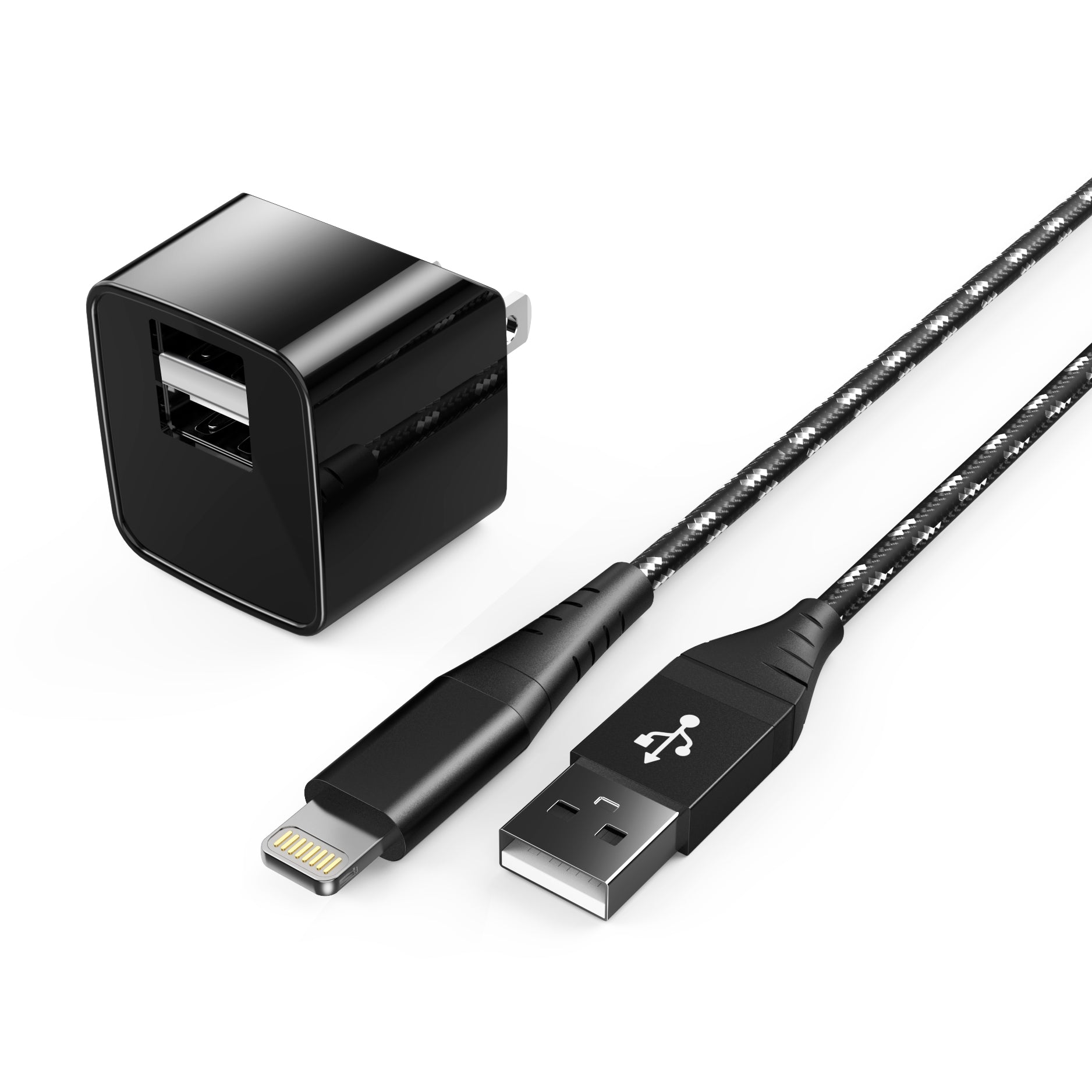 LAX 2 Port USB Wall Charger 2.4A with Apple MFi Certified Iphone Cable (6ft)