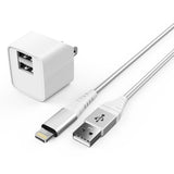 LAX 2 Port USB Wall Charger 2.4A with Apple MFi Certified Lightning Cable (6ft)
