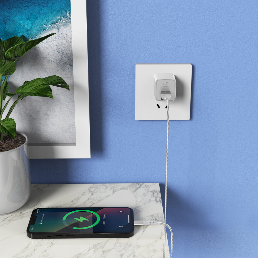 LAX 2 Port USB Wall Charger 2.4A with Apple MFi Certified Iphone Cable (6ft)