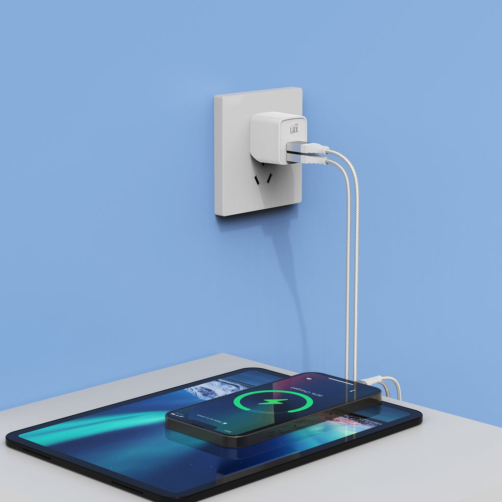 LAX 2 Port USB Wall Charger 2.4A with Apple MFi Certified Iphone Cable (6ft)