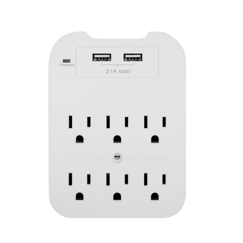 Surge Protector 2 or 6 Wall Outlets and 2 USB Ports