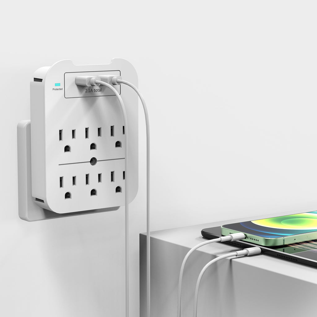 Surge Protector 2 or 6 Wall Outlets and 2 USB Ports