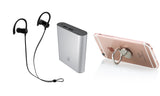 Gym Bundle: Water Resistant Sports Earphones, Compact 12000mAh Power Bank and Grip Ring for Smartphones