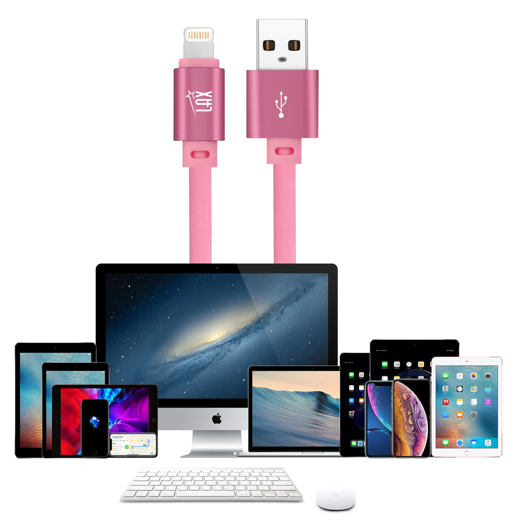 7200mAh Iphone input Power Bank with Glow in the Dark Apple MFi Certified USB to Iphone Cable (10 Feet) - Pink
