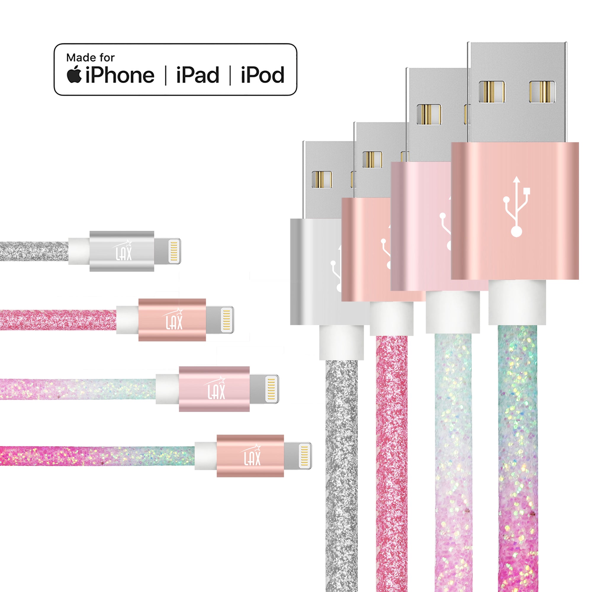 Apple MFi Certified Colorful Glitter Iphone Cables for iPhone and iPad