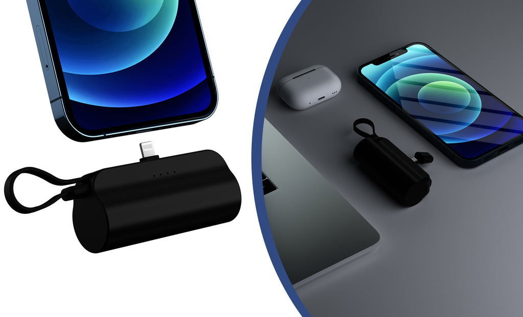 LAX Small Portable Charger 5000mAh - Apple MFi Certified Power Bank, Cute Battery Pack for Iphones - Black