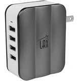 LAX Gadgets SmartPower 4 (30W 4-Port USB Wall Charger) Multi-Port USB Charger with Foldable Plug for iPhone 6s / 6 / 6 Plus, iPad Air 2, Galaxy S6, Note 5 and More