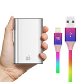LAX 8000mAh Dual USB Power Bank  with Apple MFi Certified Lightning to USB Cable (10 Feet) - Rainbow