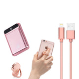 Combo Pack: Rapid Charge Compact Dual USB 12000mAh Power Bank with Cable for iPhone and Grip Ring - Rose Gold
