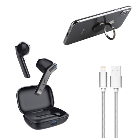 LAUD True Wireless Headphones with Charging Case with 3-Feet iPhone Charging Cable and Phone Ring