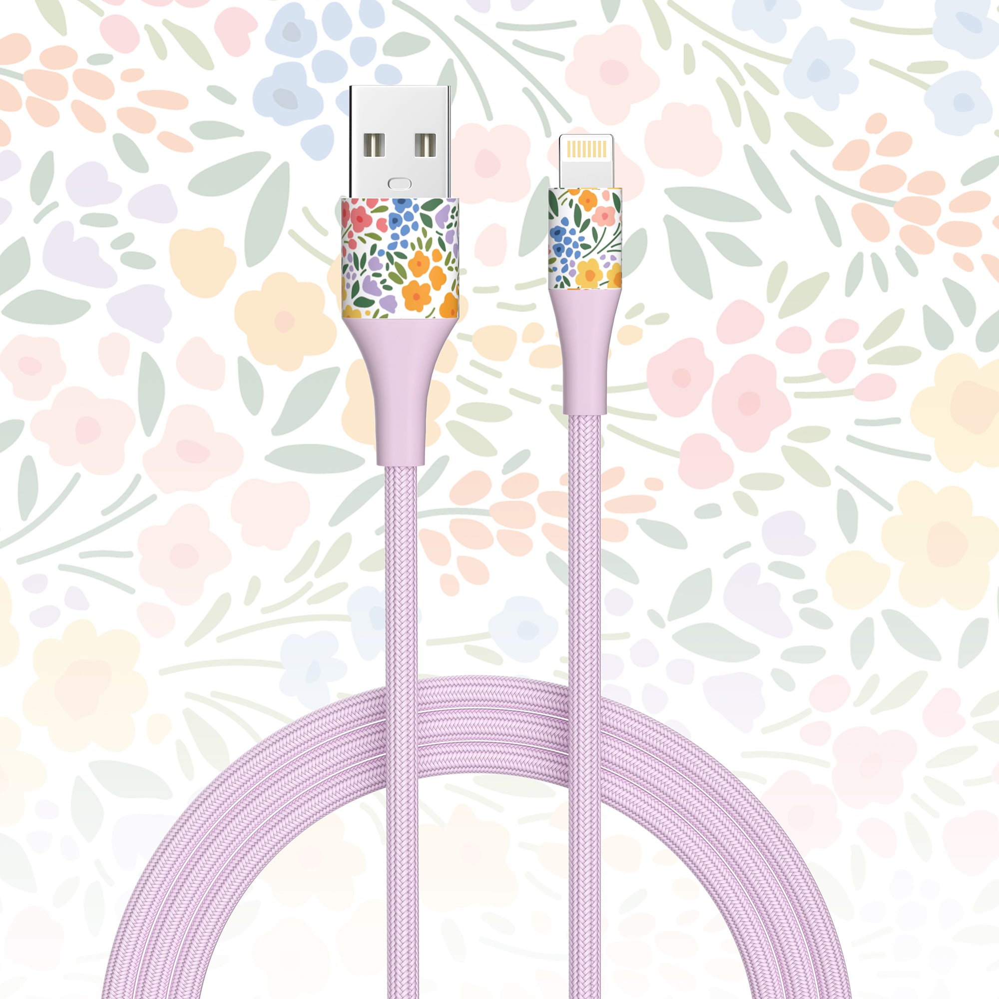2-Pack Apple MFi Certified Braided Nylon USB to Iphone Cable 4 Feet Floral Bouquet