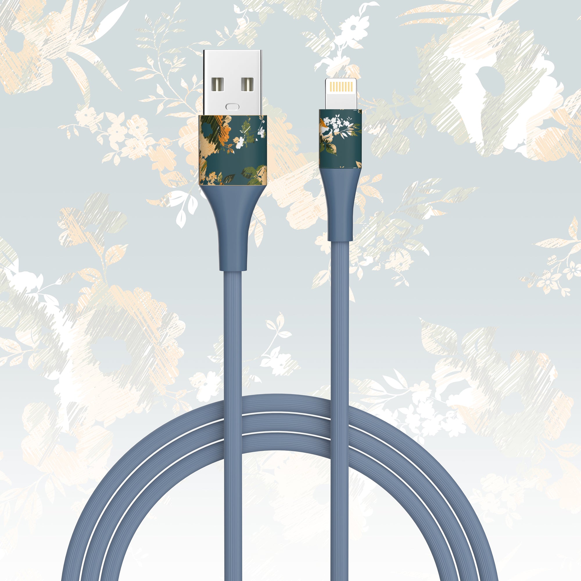 2-Pack Apple MFi Certified Braided Nylon USB to Iphone Cable 4 Feet Floral Bouquet