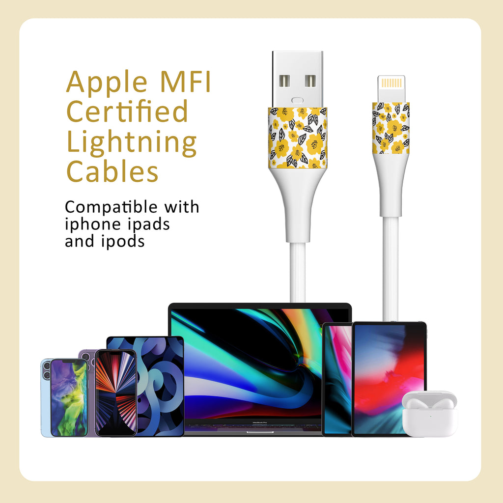 2-Pack Apple MFi Certified Braided Nylon USB to Iphone Cable 4 Feet Floral Bouquet