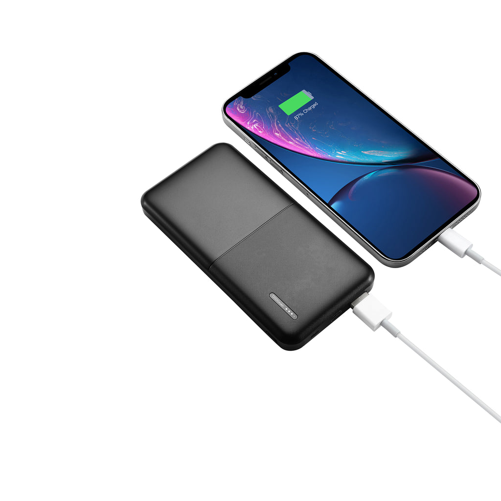 12000mAh Power Bank with Iphone Input Black with  LAX Apple MFi Certified Iphone to USB Cable (10 Feet) - Aqua