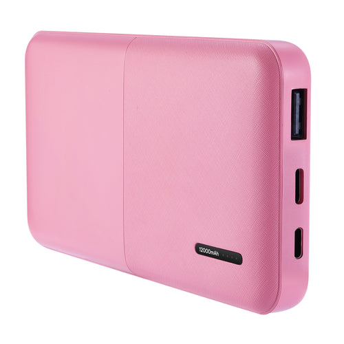 12000mAh Power Bank with Iphone Input Pink with LAX Apple MFi Certified Iphone to USB Cable (10 Feet) - Pink