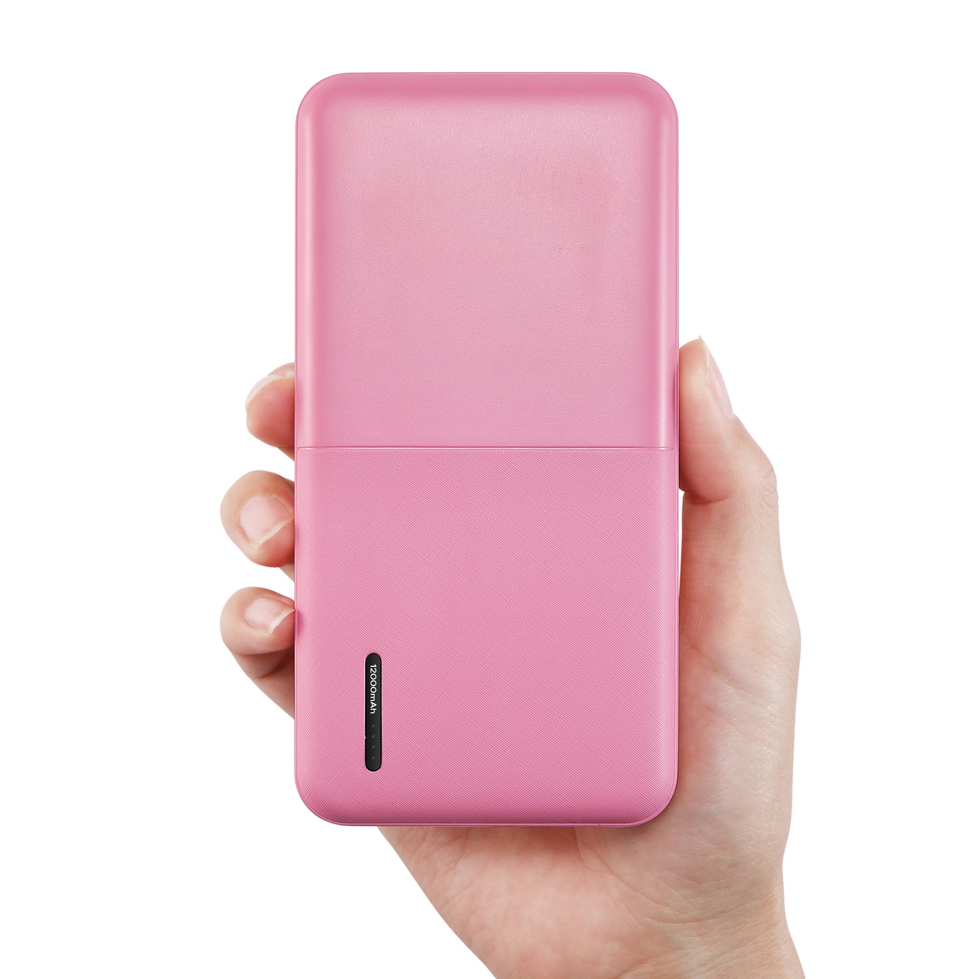 12000mAh Power Bank with Iphone Input Pink with LAX Apple MFi Certified Iphone to USB Cable (10 Feet) - Pink