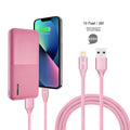 12000mAh Power Bank with Iphone Input Pink with LAX Apple MFi Certified Iphone to USB Cable (10 Feet) - Pink