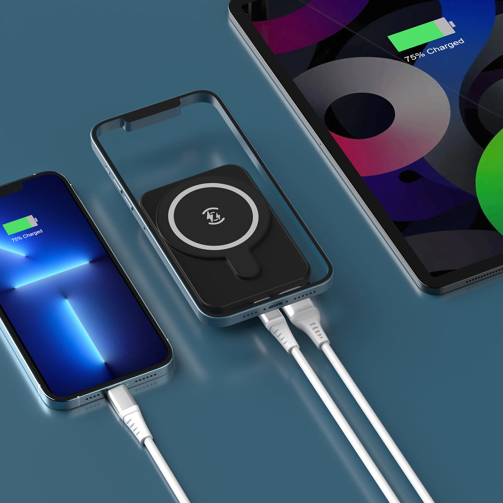 LAX Magnetic 6600mAh Power Bank - Portable Wireless Charger for Iphone/Samsung - USB-A/USB-C Power Bank, Multi-Purpose Fast Charger - Black