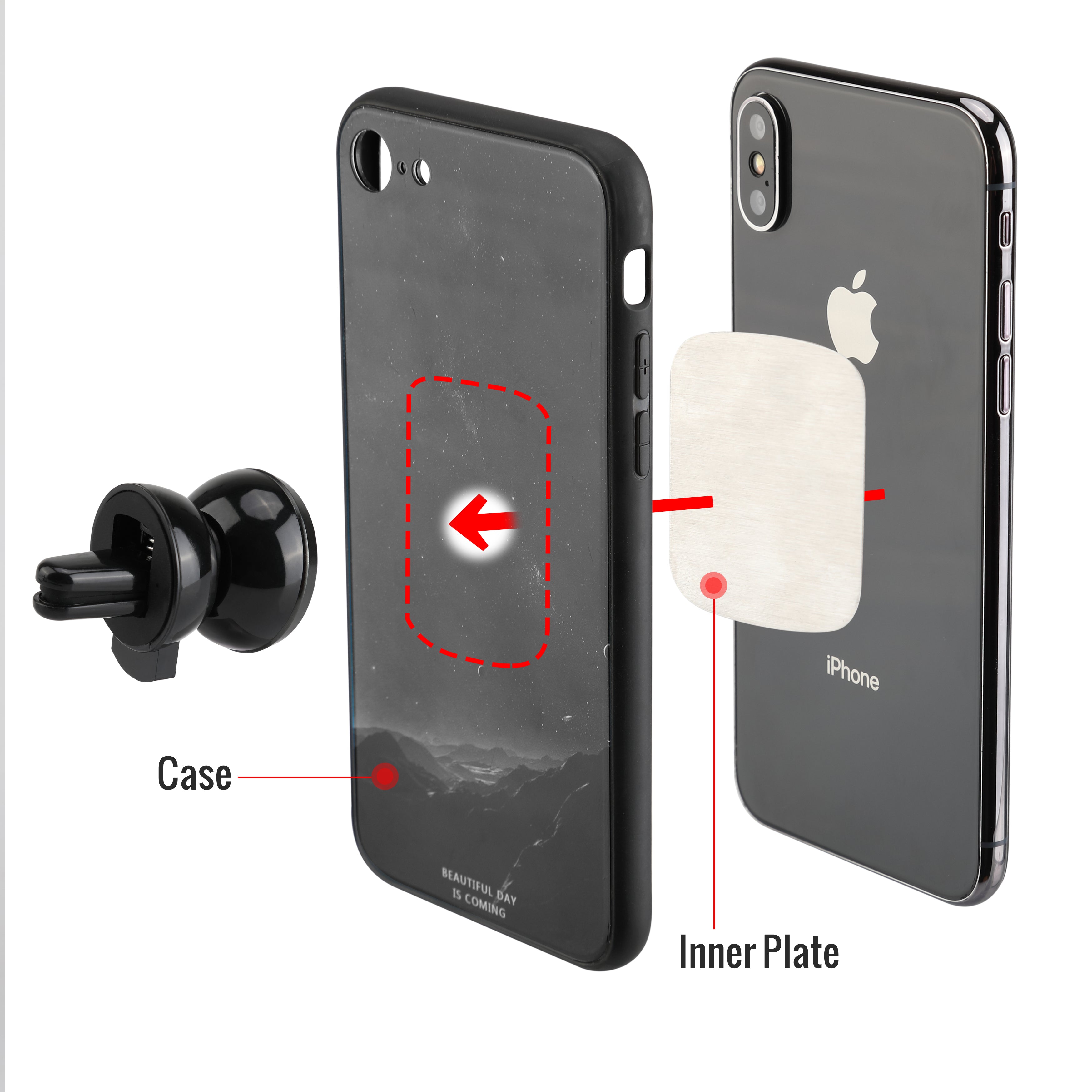 Magnetic Matt Air Vent Car Mount Phone Holder for Apple, Android Smartphones