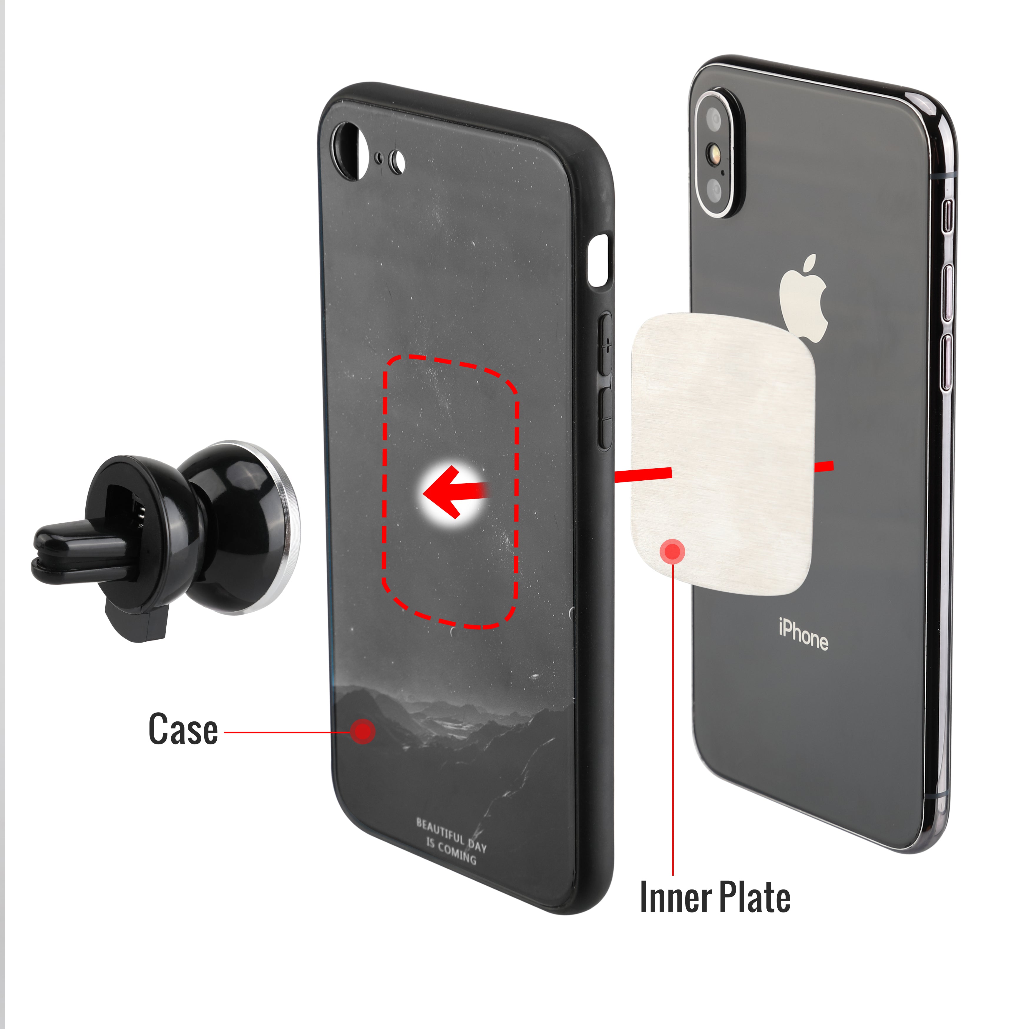 Magnetic Matt Air Vent Car Mount Phone Holder for Apple, Android Smartphones