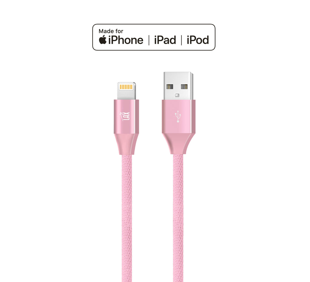 12000mAh Power Bank with Iphone Input Pink with LAX Apple MFi Certified Iphone to USB Cable (10 Feet) - Pink