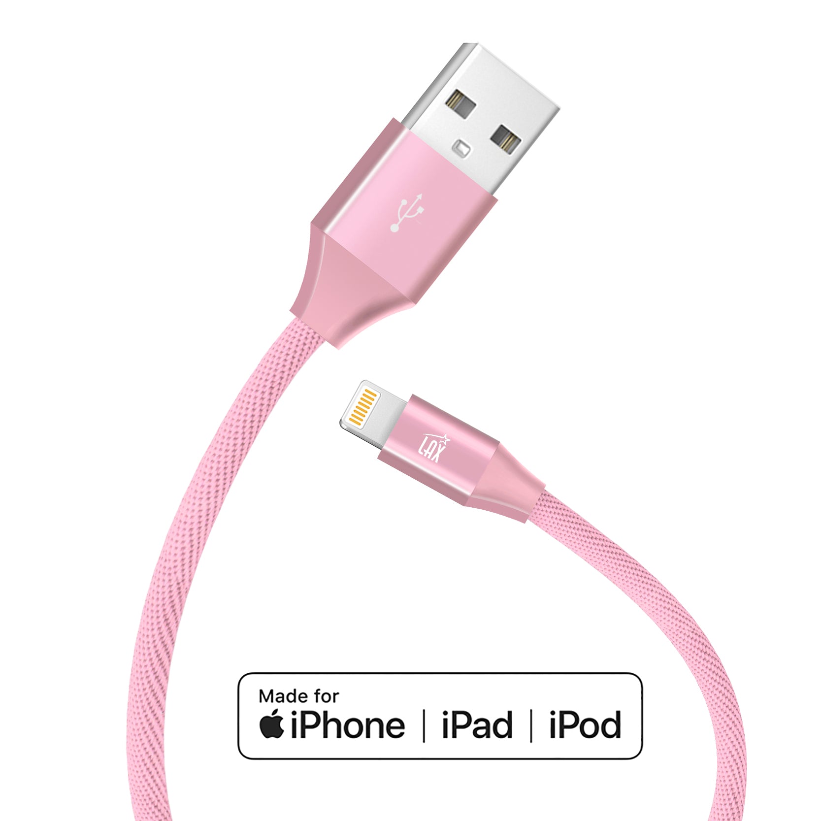 12000mAh Power Bank with Iphone Input Pink with LAX Apple MFi Certified Iphone to USB Cable (10 Feet) - Pink