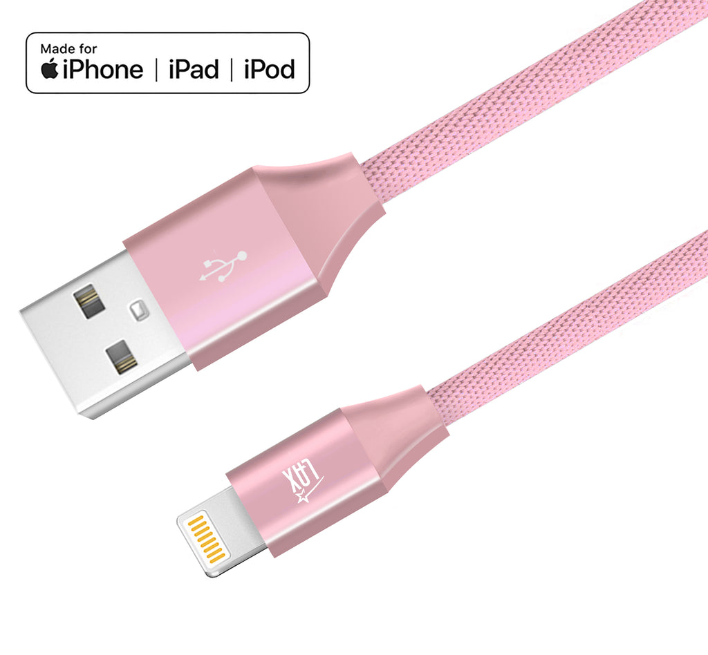 12000mAh Power Bank with Iphone Input Pink with LAX Apple MFi Certified Iphone to USB Cable (10 Feet) - Pink