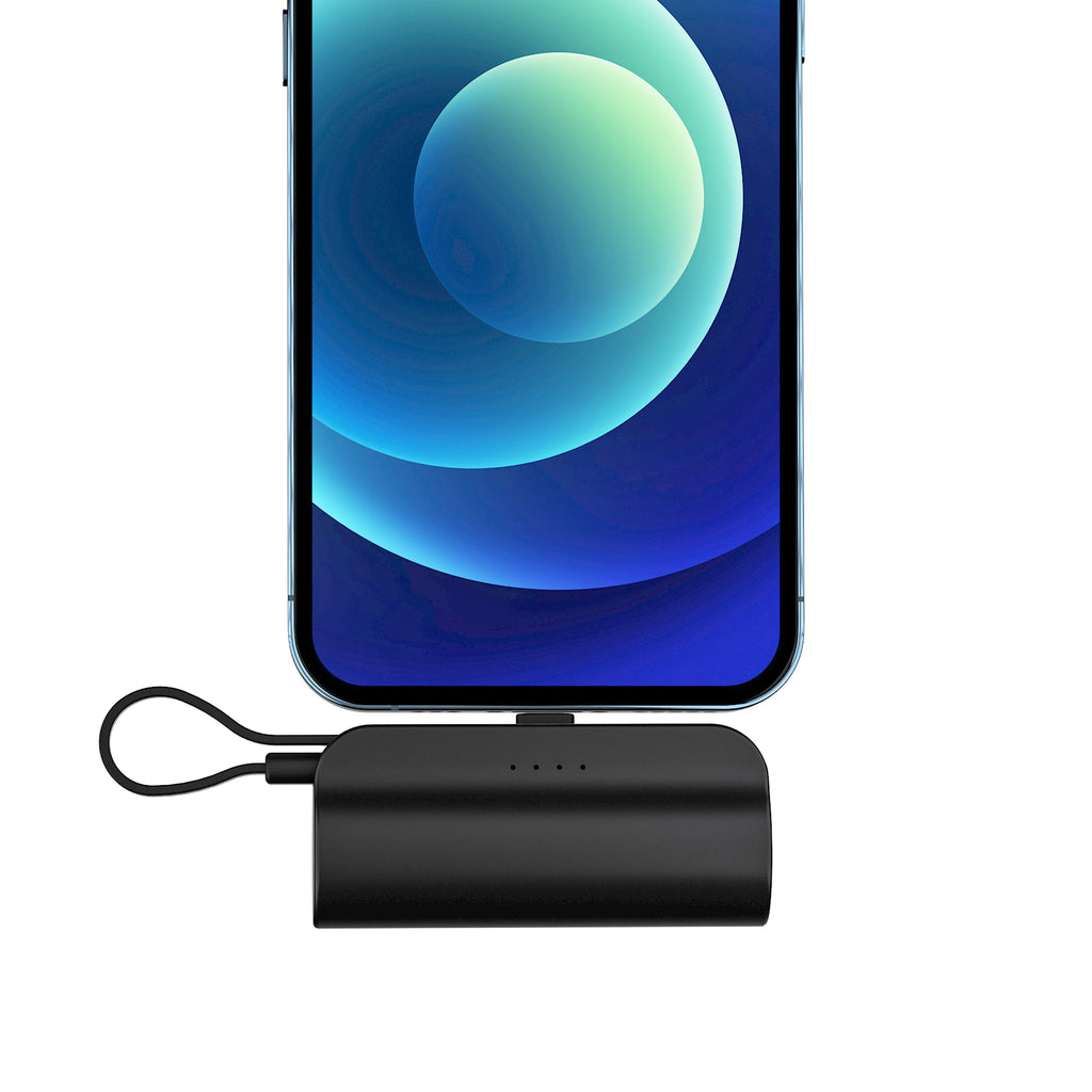 LAX Small Portable Charger 5000mAh - Apple MFi Certified Power Bank, Cute Battery Pack for Iphones - Black