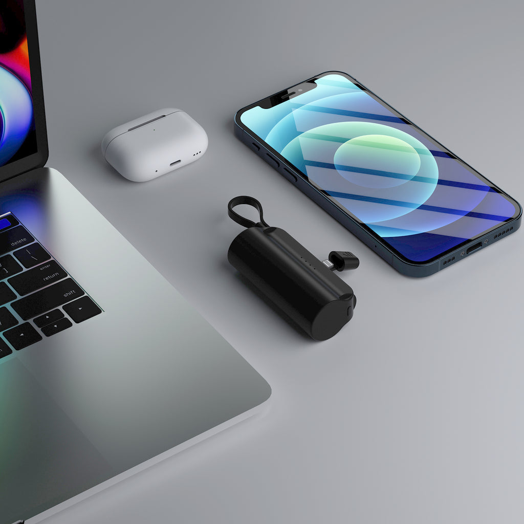 LAX Small Portable Charger 5000mAh - Apple MFi Certified Power Bank, Cute Battery Pack for Iphones - Black