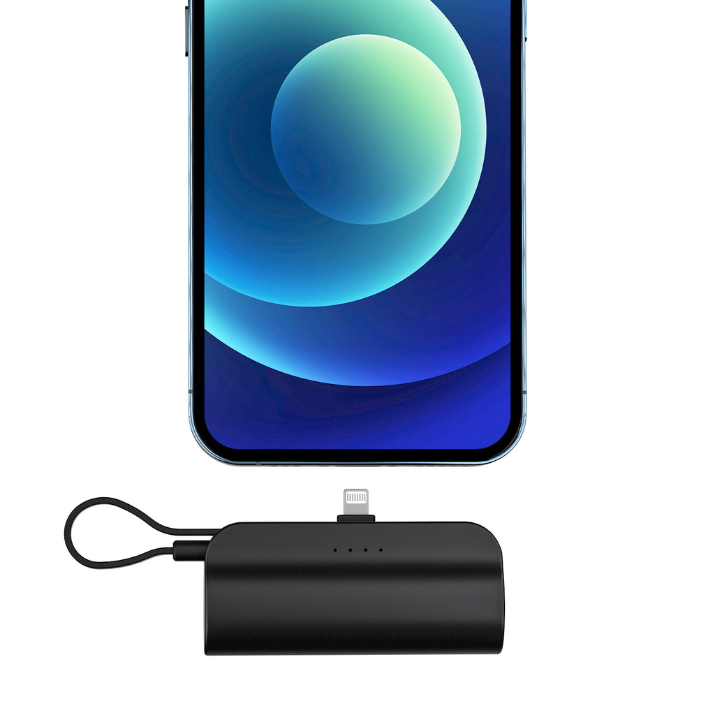 LAX Small Portable Charger 5000mAh - Apple MFi Certified Power Bank, Cute Battery Pack for Iphones - Black