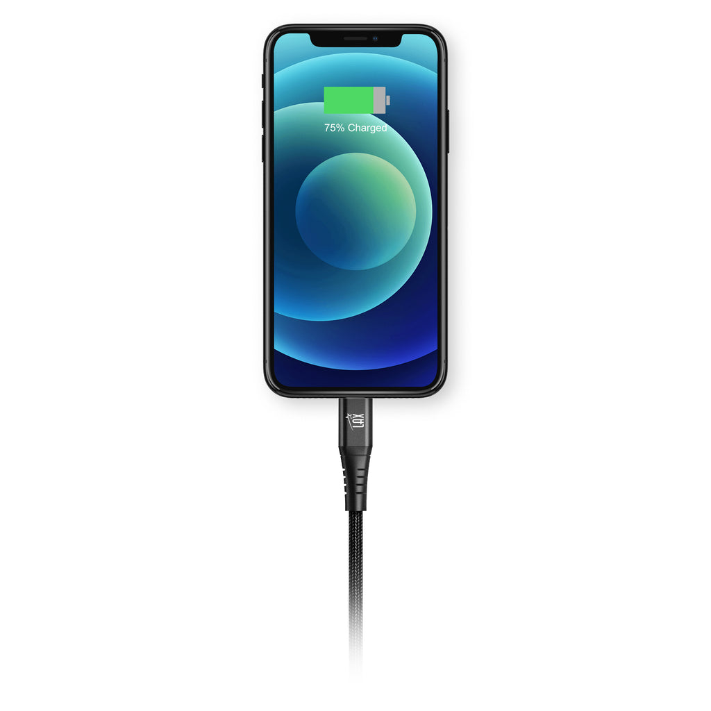 LAX Car Charger 20W with 1 USB-C and 1 USB-A with Apple MFi Certified USB-C to Iphone Cable 6ft - Black